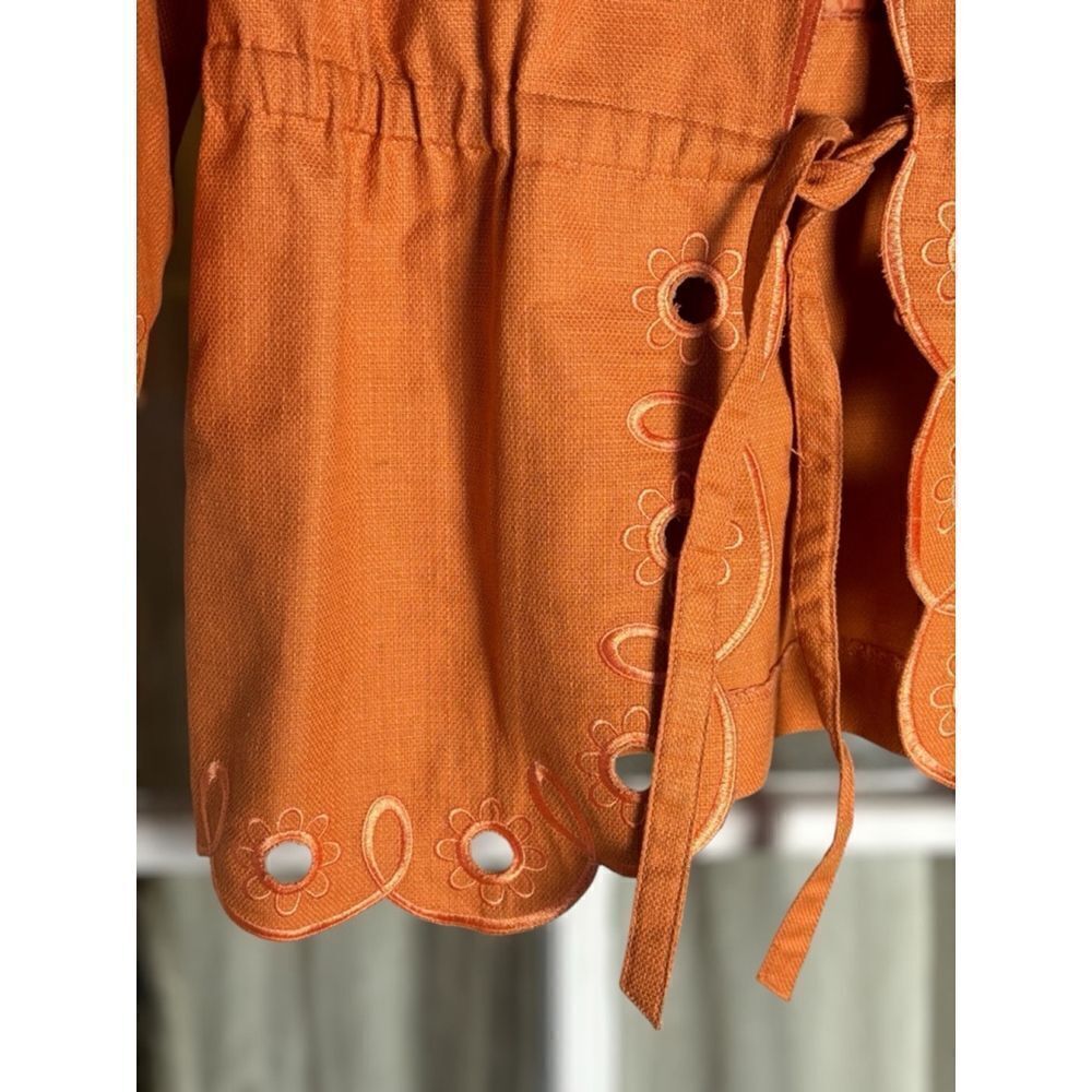 Bob Mackie Women’s Medium Orange Embroidered Front Tie Wearable Art Jacket - Picture 7 of 14